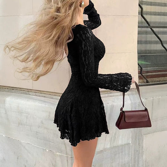 Damen Figurbetontes Mini-Kleid mit tiefem V-Ausschnitt und strukturierter Spitze Shop Nory