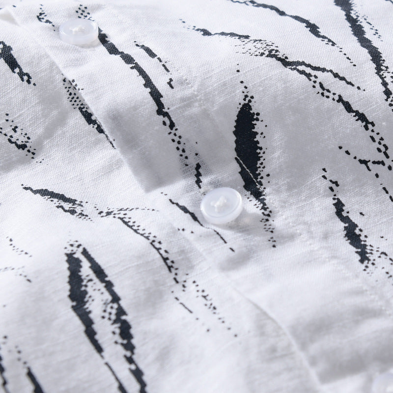 Herren Leichtes Leinen-Baumwoll-Hemd mit abstraktem Pinselprint und Relaxed-Fit Shop Nory