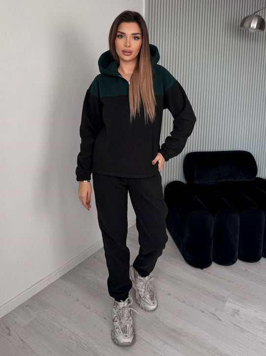 Damen Zweiteiliges Farbblock-Loungewear-Set mit halbem Reißverschluss und schmaler Jogginghose Shop Nory