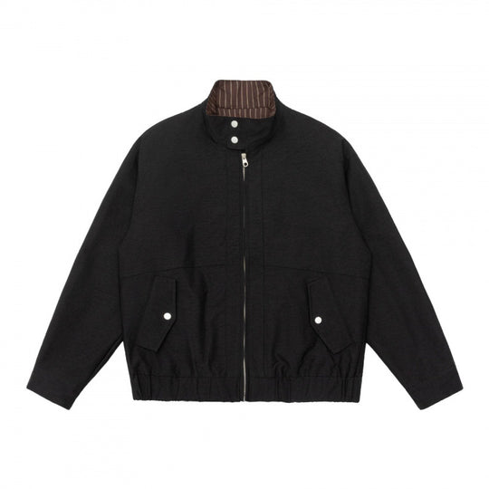 Herren Boxy-Zip-Blouson aus meliertem Strickstoff mit gestreifter Kragenfütterung und elastischem Saum Shop Nory