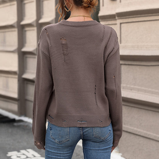 Damen Modischer Pullover mit besonderen Ausschnitten Shop Nory