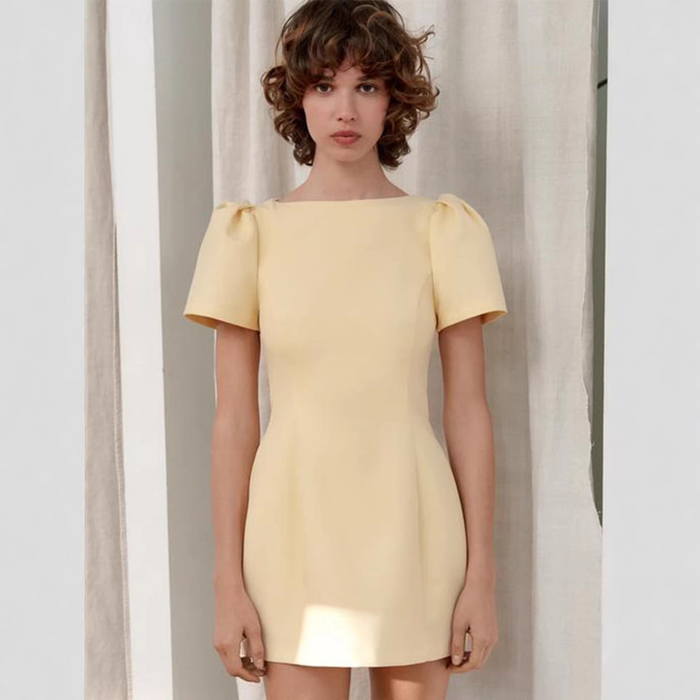 Damen Kurzes Abendkleid mit Puffärmeln und figurbetontem Schnitt Shopnory