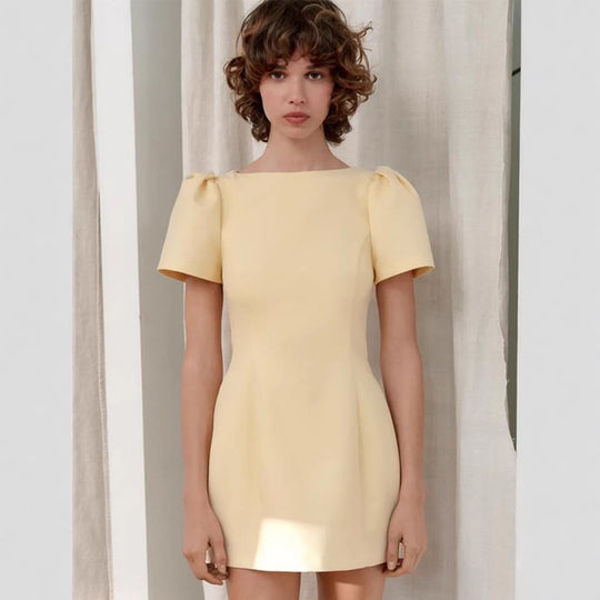 Damen Kurzes Abendkleid mit Puffärmeln und figurbetontem Schnitt Shopnory