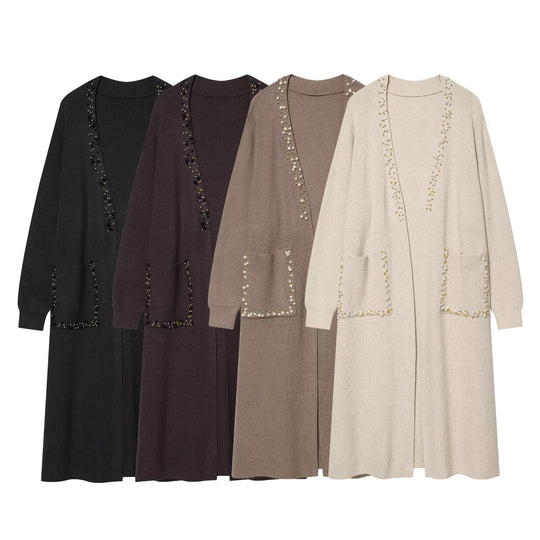 Damen langer Strickcardigan mit Perlenverzierung Shop Nory
