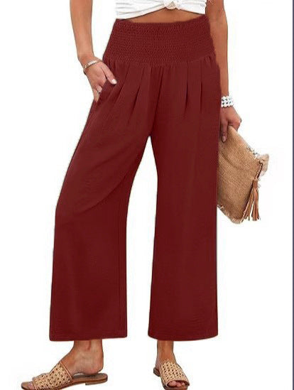 Damen Weite Culotte-Hose mit elastischem Bund und Falten
