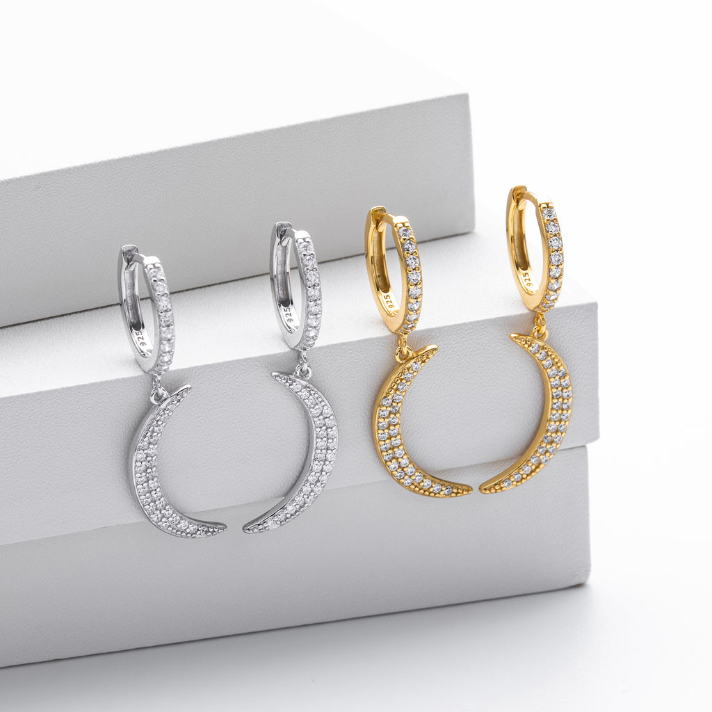 Damen Ohrhänger mit funkelndem Mondmotiv und hochwertigem 925 Sterling Silber Shop Nory
