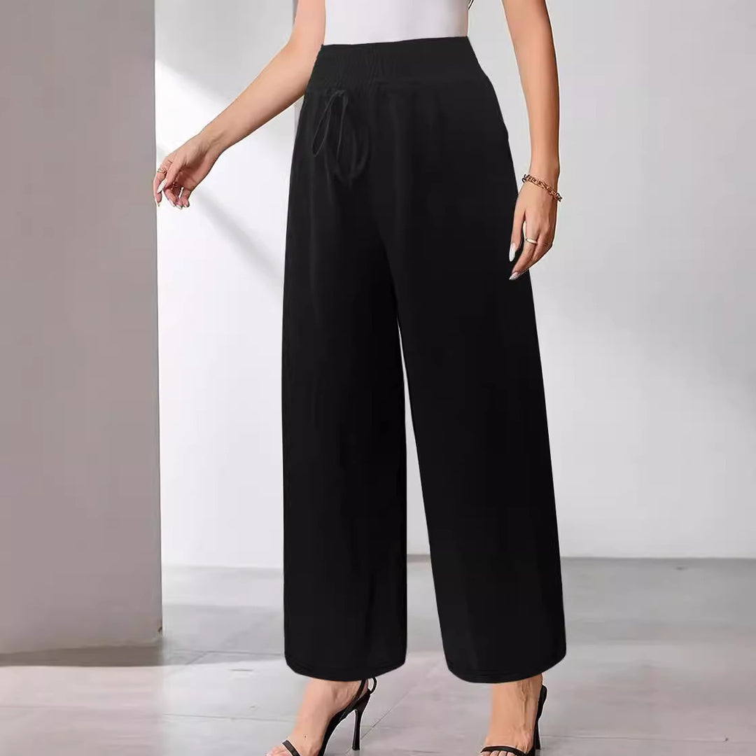 Damen Weite Leinenoptik‑Palazzohose mit hohem Smokbund, Kordelzug und Seitentaschen Shop Nory