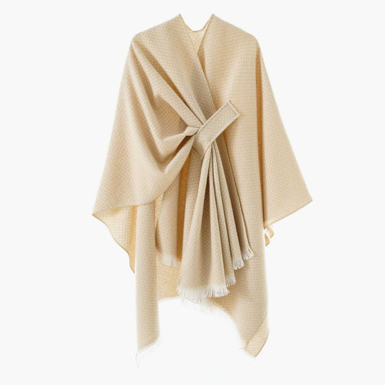 Damen Umlegbarer Wollmix-Poncho mit Hahnentritt-Jacquard und Bindegürtel Shop Nory