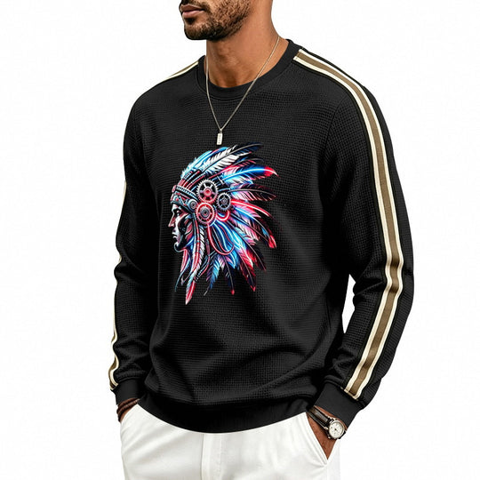 Herren Sweatshirt mit stilisiertem Kopfschmuck-Print und Kontraststreifen an den Ärmeln Shop Nory