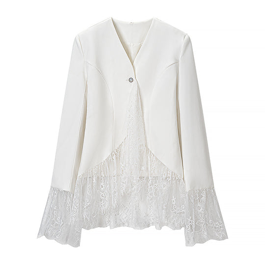 Damen Taillierte Blusenjacke mit Spitzenvolant und Glockenärmeln Shop Nory