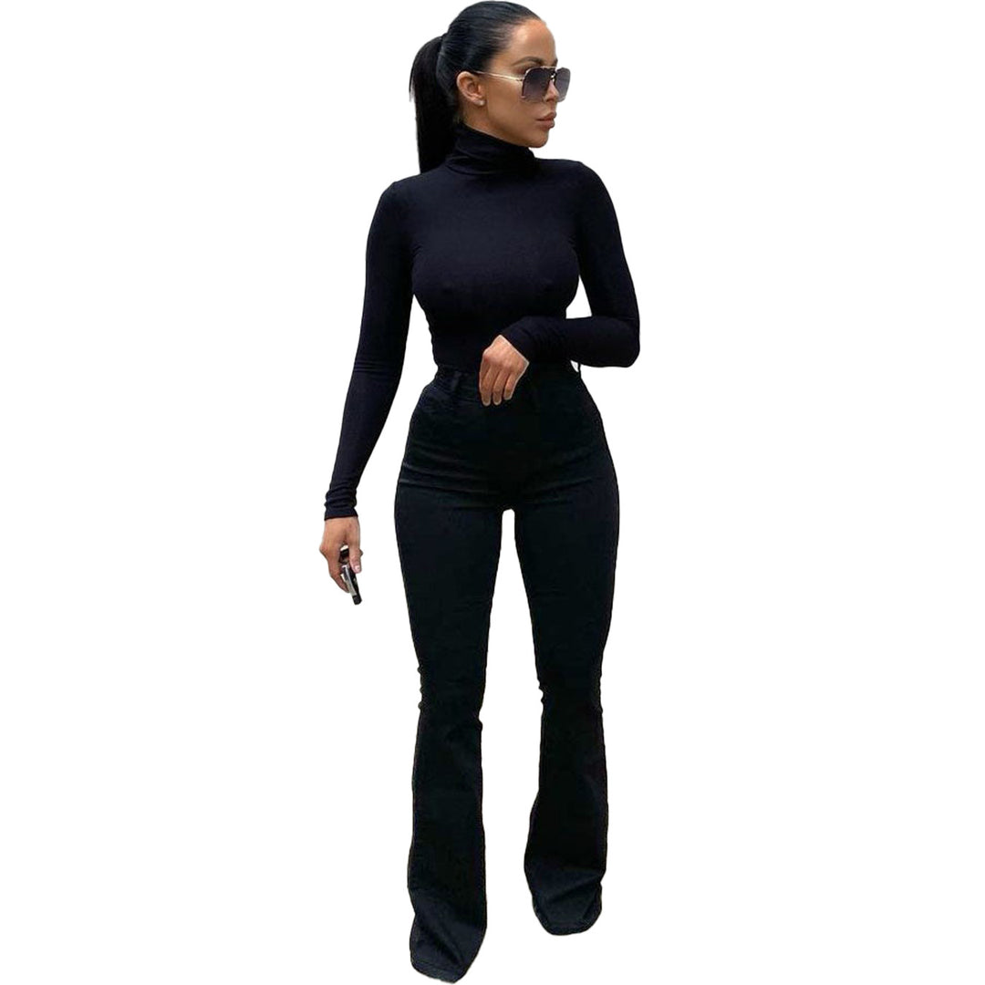 Damen taillenhohe Bootcut-Jeans mit figurformendem Stretch und ausgestelltem Bein Shop Nory