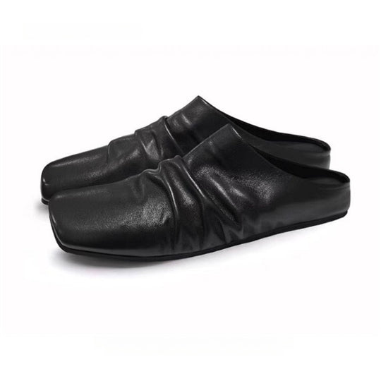 Damen Leder-Mules mit quadratischer Zehenpartie und gerafftem Obermaterial Shop Nory
