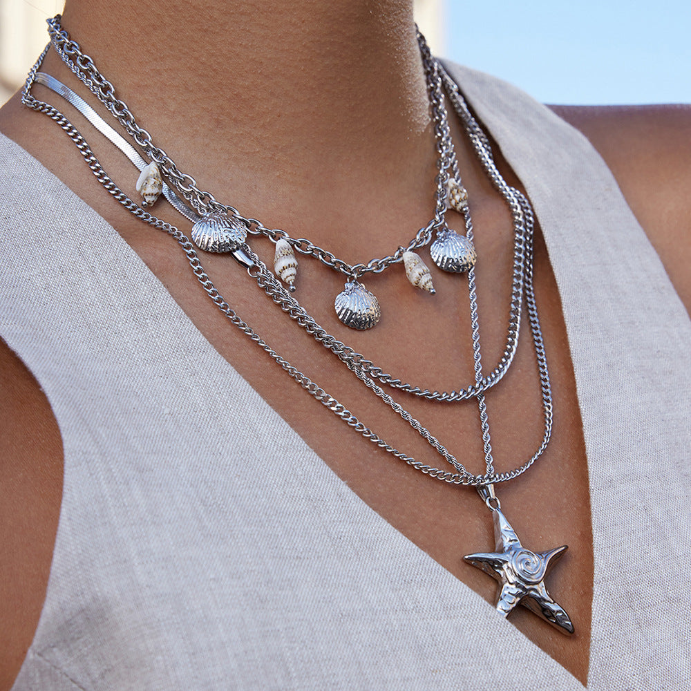 Damen Halskette mit Muschel-Anhängern und hypoallergener Edelstahlverarbeitung Shop Nory