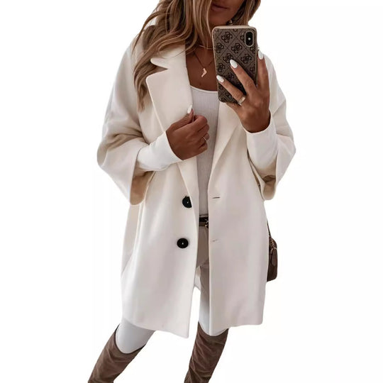 Damen nan kastiger Oversize-Kurzmantel mit fallendem Reverskragen und verdeckten Seitentaschen Shop Nory