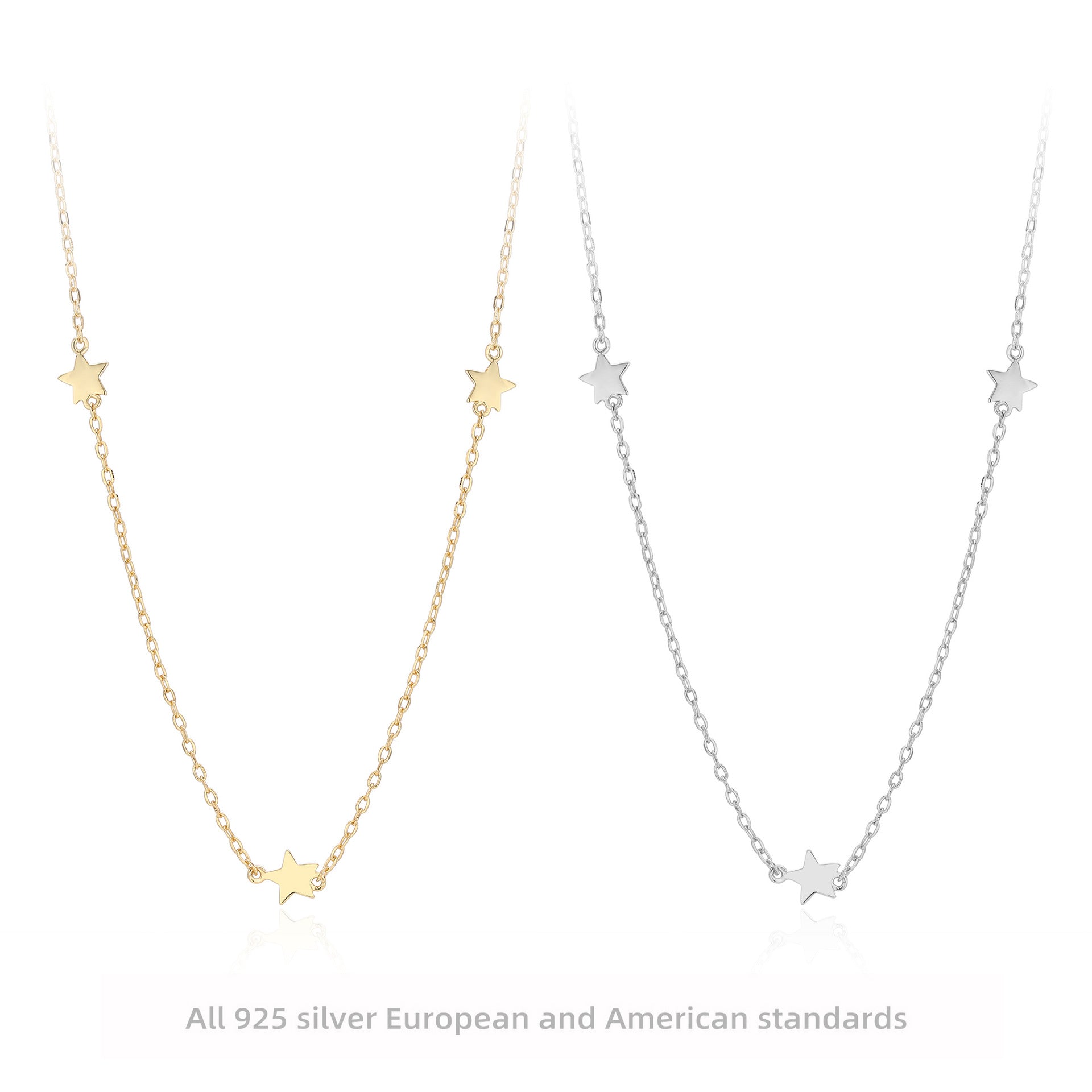 Damen Halskette mit funkelnden Sternenanhängern aus 925 Sterling Silber Shop Nory