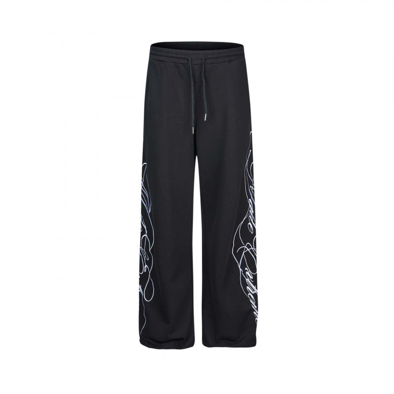 Damen Weite Jersey-Hose mit Kordelzug, seitlichem Line-Art Print und Relaxed-Fit Shop Nory