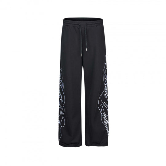 Damen Weite Jersey-Hose mit Kordelzug, seitlichem Line-Art Print und Relaxed-Fit Shop Nory