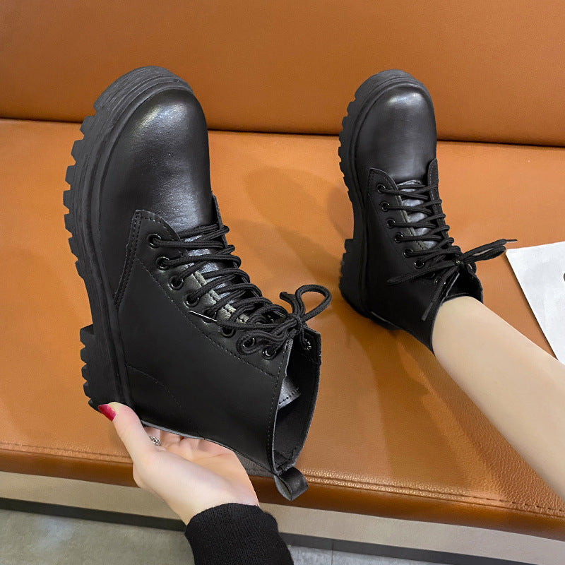 Damen Schnür-Biker-Ankleboots mit Plateau-Profilebene Shop Nory