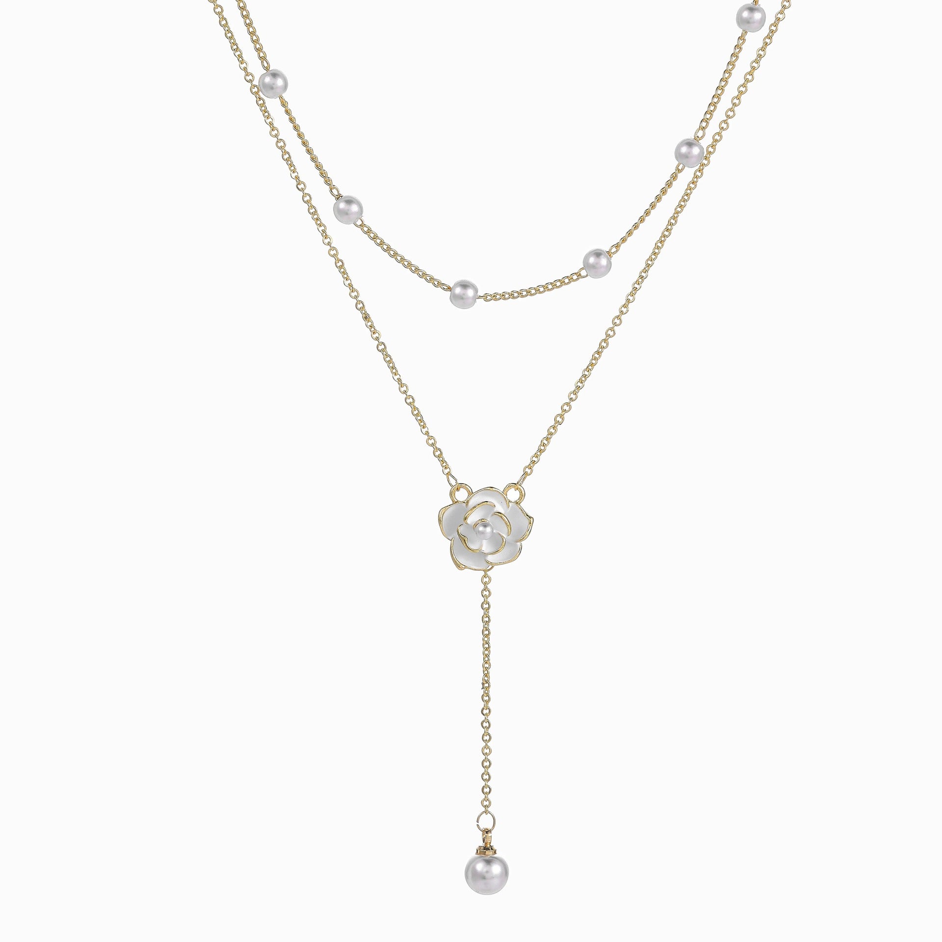 Damen Zarte Perlenkette mit Rosenanhänger Shop Nory