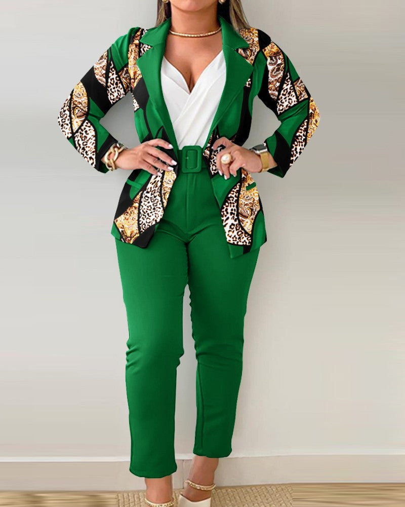 Damen Blazer-Set mit figurbetontem Schnitt und modischem Leopardenmuster Shopnory