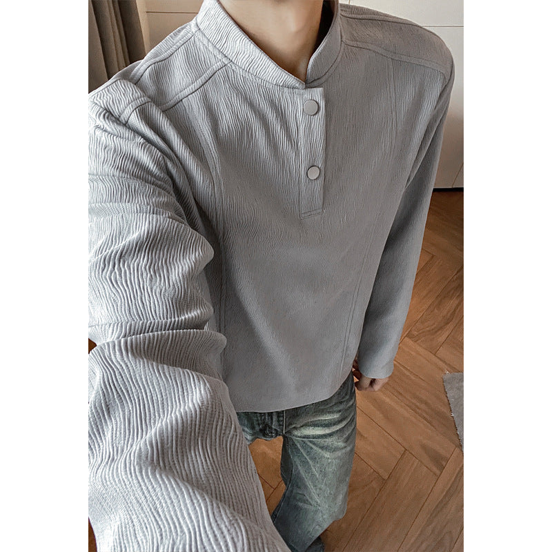 Herren Hochwertiges Langarm-Hemd mit Stehkragen und Knopfleiste Shop Nory