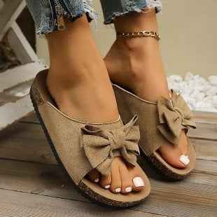 Damen Komfortable Kork-Sandalen mit dekorativem Schleifen-Design