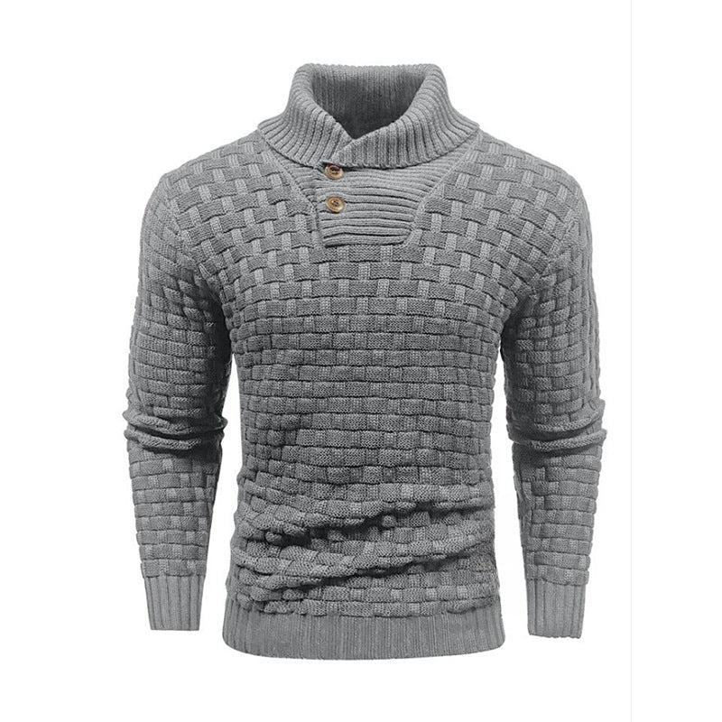 Herren nan strukturierter Strickpullover mit hochschließendem Stehkragen und Zierknopfleiste Shop Nory