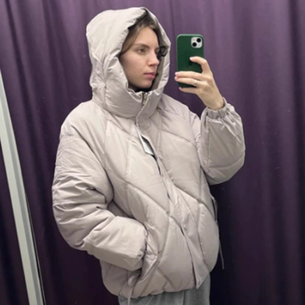 Damen Gefütterte Rauten‑Stepp‑Pufferjacke mit Kapuze und verdecktem Reißverschluss Shop Nory