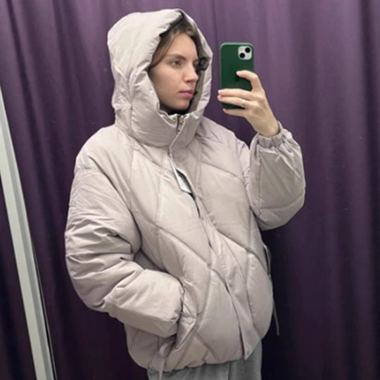 Damen Gefütterte Rauten‑Stepp‑Pufferjacke mit Kapuze und verdecktem Reißverschluss Shop Nory