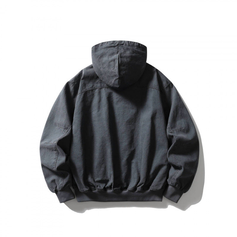 Unisex Boxy-Hoodie-Blousonjacke mit verdeckter Front und Pattentaschen Shop Nory