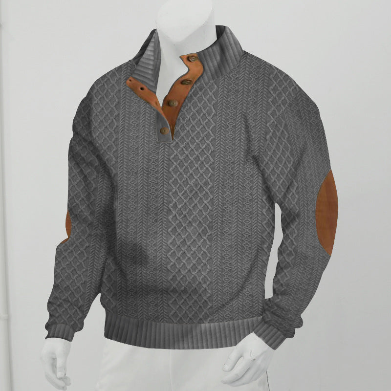 Herren nan texturierter Halbzip-Pullover im Troyer-Stil mit Kontrastbesatz und Leder-Ellbogenpatches Shop Nory
