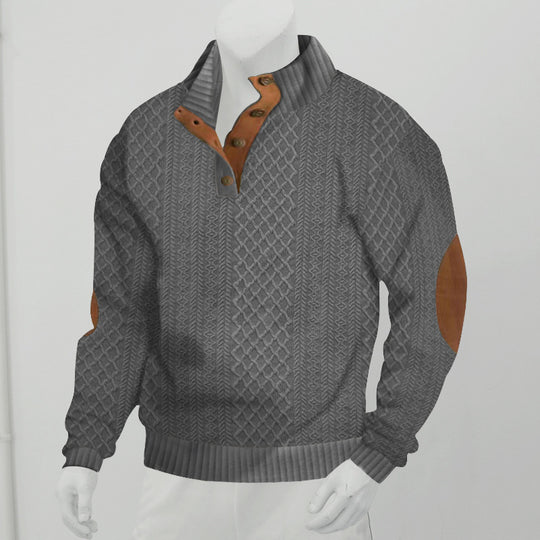 Herren nan texturierter Halbzip-Pullover im Troyer-Stil mit Kontrastbesatz und Leder-Ellbogenpatches Shop Nory