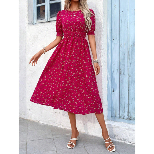 Damen Leichtes Blumendruck Maxi Kleid mit Smock-Taille
