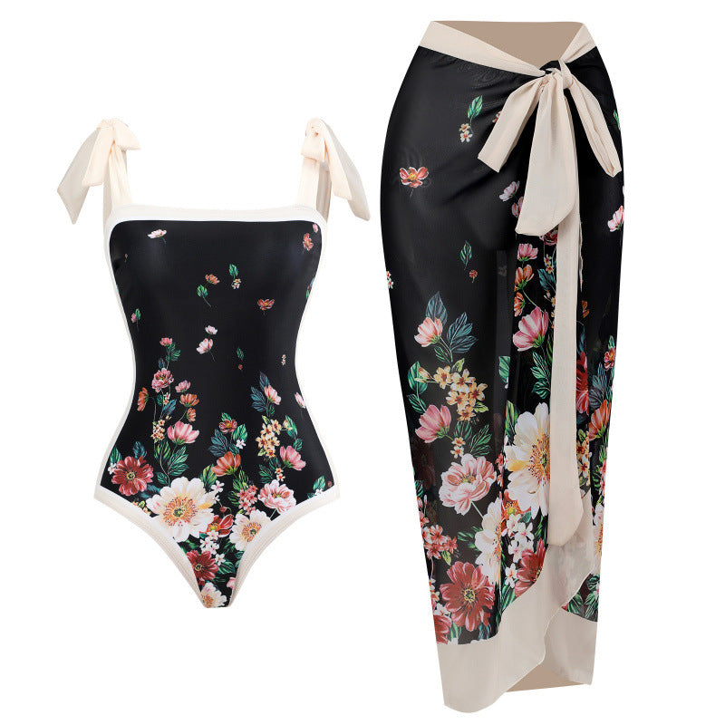 Damen Badeanzug-Set mit floralem Muster und elegantem Wickelrock
