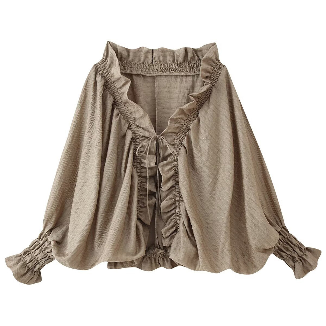 Damen Romantische Rüschenbluse im Boho-Stil mit Bindeband und gerafften Manschetten Shop Nory