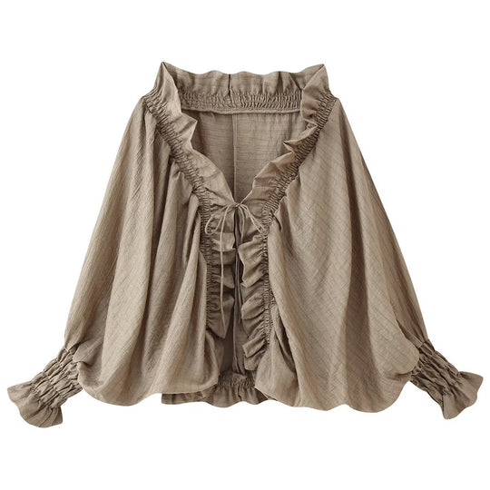 Damen Romantische Rüschenbluse im Boho-Stil mit Bindeband und gerafften Manschetten Shop Nory