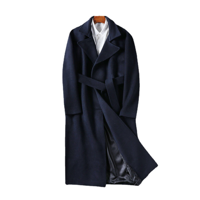 Herren extralang geschnittener Wollmix-Mantel mit Bindegürtel und weitem Schalkragen Shop Nory