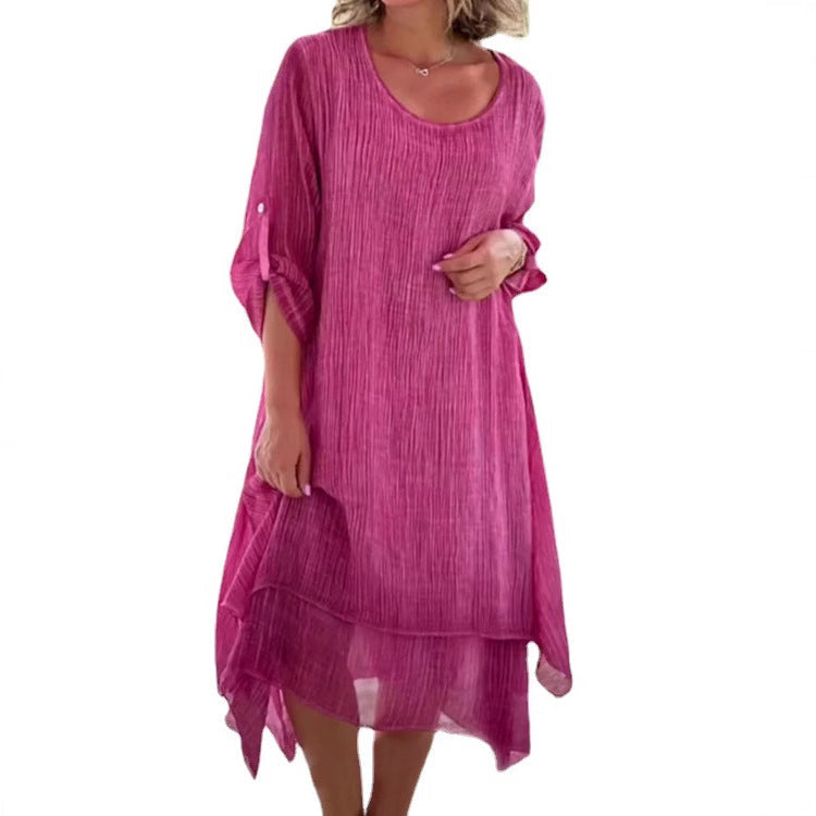 Damen lässiges Sommerkleid mit asymmetrischem Saum und luftigen Ärmeln