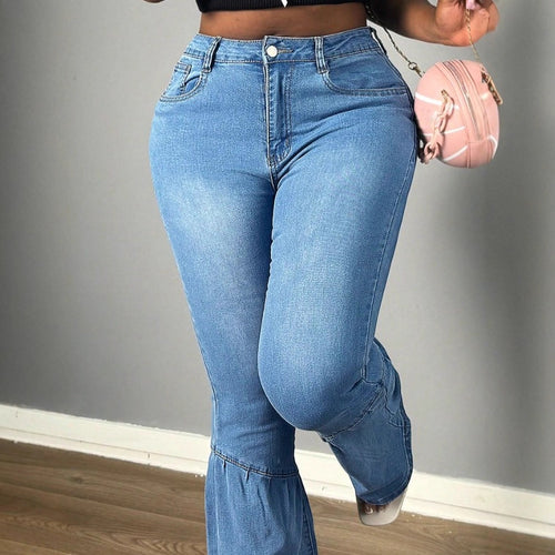 Damen Hochtaillierte Denim-Jeans mit stufenweisem Volant‑Flare und sculptendem Schnitt Shop Nory