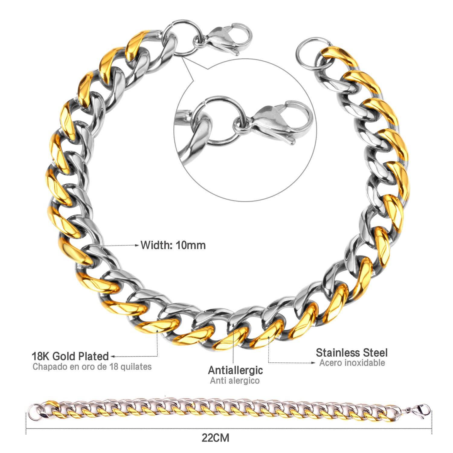 Damen Edelstahl Armband mit goldplattierter Kettenstruktur Shop Nory