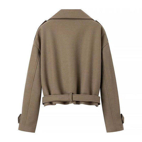 Damen Kurzer Wollmix-Trench mit Gürtel, Epauletten und weitem Revers Shop Nory