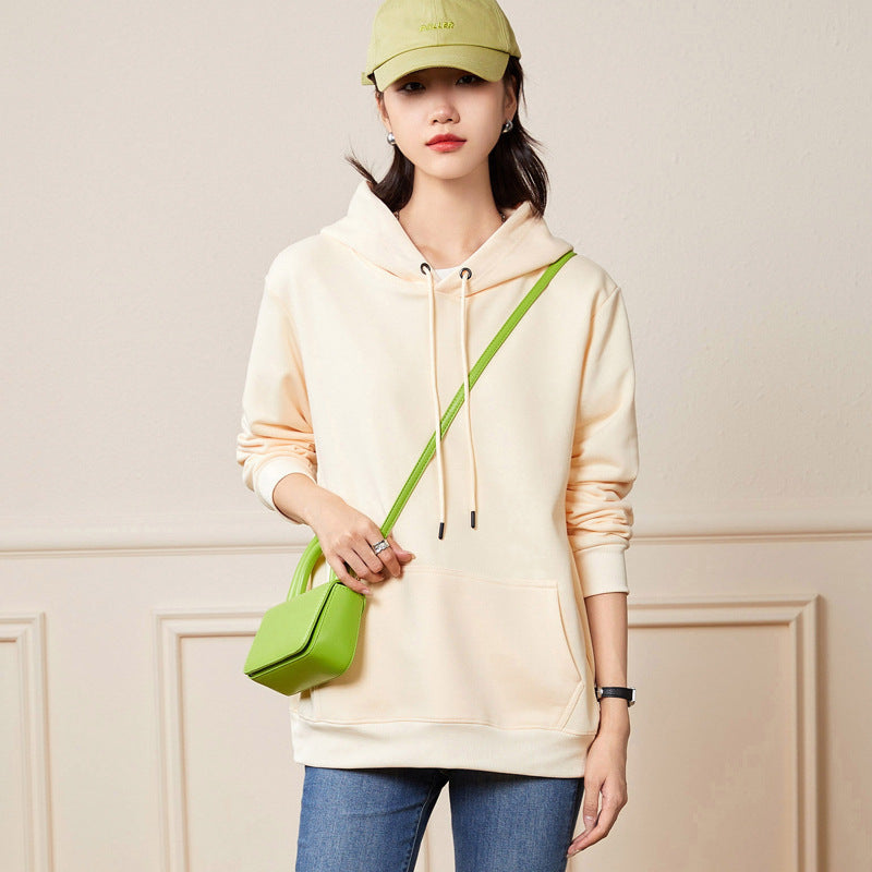 Damen Oversize-Kapuzenpullover aus Baumwoll-Mix mit Kängurutasche und gerippten Bündchen Shop Nory