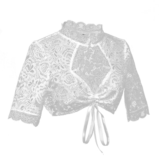 Damen nan Spitzenbolero kurz mit Stehkragen und Bindeband Shop Nory