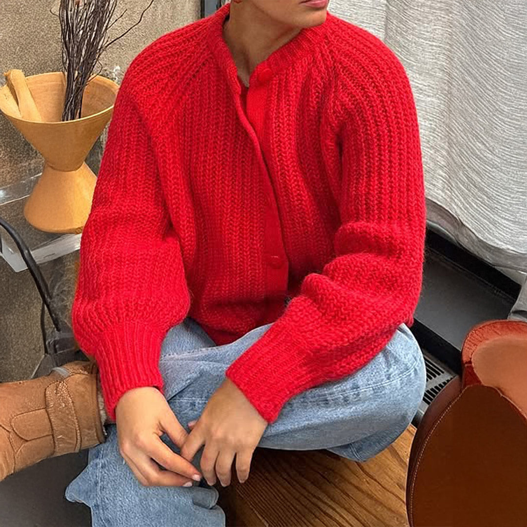 Damen nan grobgestrickter Oversize-Cardigan mit Kokosknopfleiste und überschnittener Schulter Shop Nory