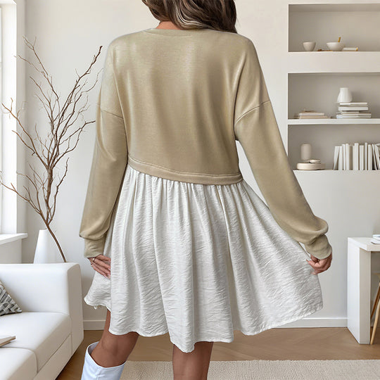 Damen Lässiges Sweatshirt-Babydoll-Kleid mit asymmetrischer Taillennaht und weiter Stufenrock Shop Nory