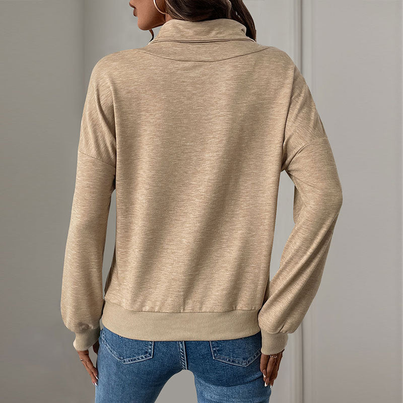 Damen Gekreuzter Stehkragen-Sweatshirt mit Knopfblende und gerippten Bündchen Shop Nory