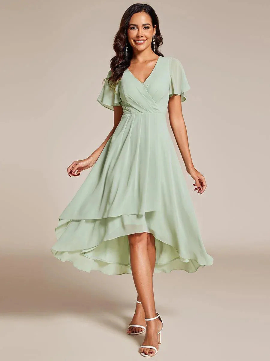 Damen Elegantes Wickelkleid mit asymmetrischem Saum ShopNory
