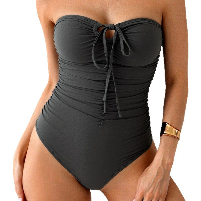 Damen Bandeau-Badeanzug mit Raffung und modischem Schlitz