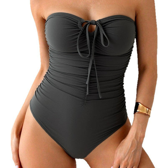 Damen Bandeau-Badeanzug mit Raffung und modischem Schlitz