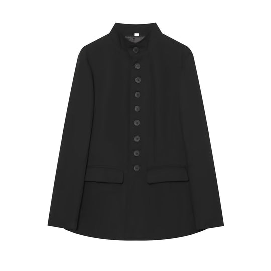 Damen Lang geschnittener Blazer mit Stehkragen und durchgehender Knopfleiste Shop Nory